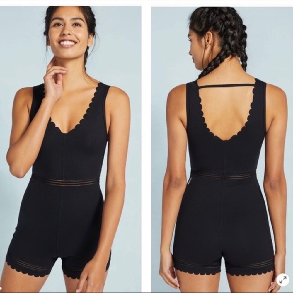 Free People Movement Womens S Genesis black Scalloped Bodysuit Romper